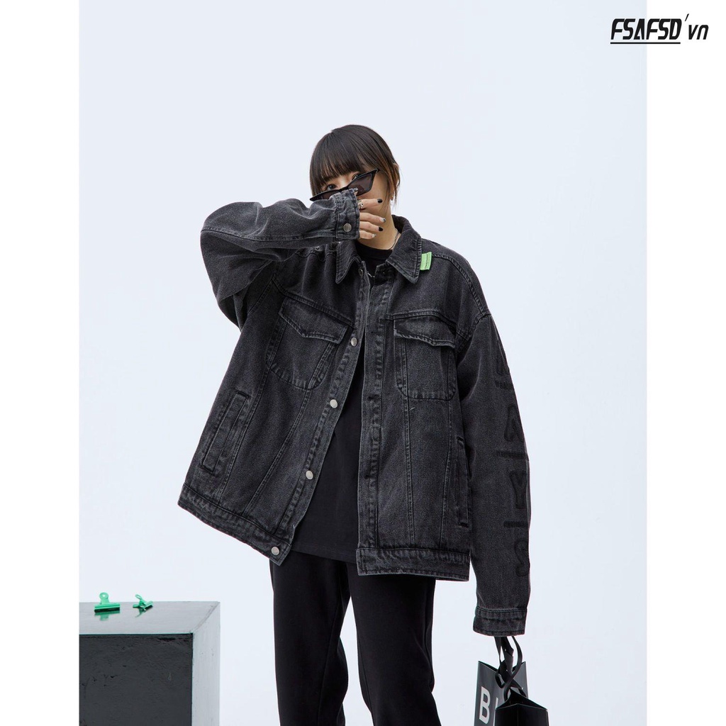 Áo Khoác Denim Màu Đen Phong Cách Retro Hong Kong Cho Cặp Đôi