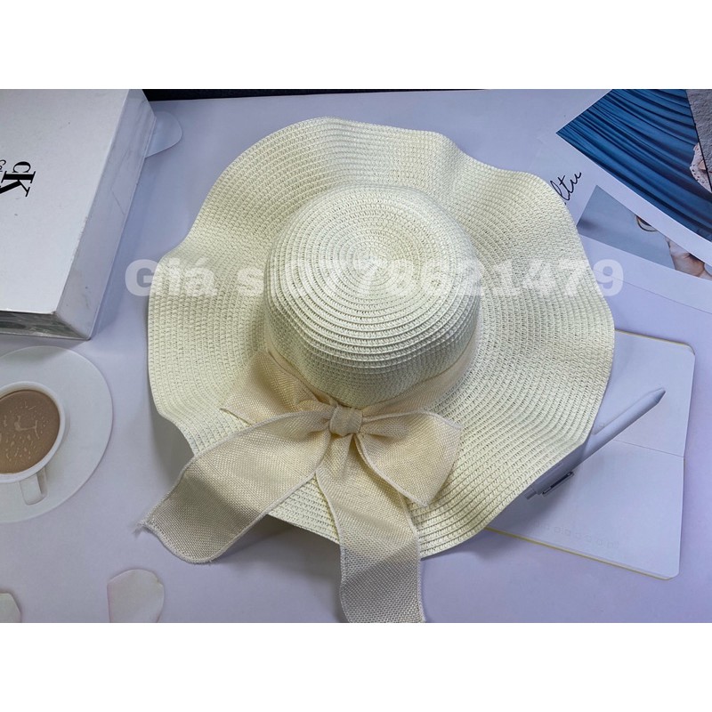 Nón bo cói vành lượn cợt nơ bố đi biển thời trang