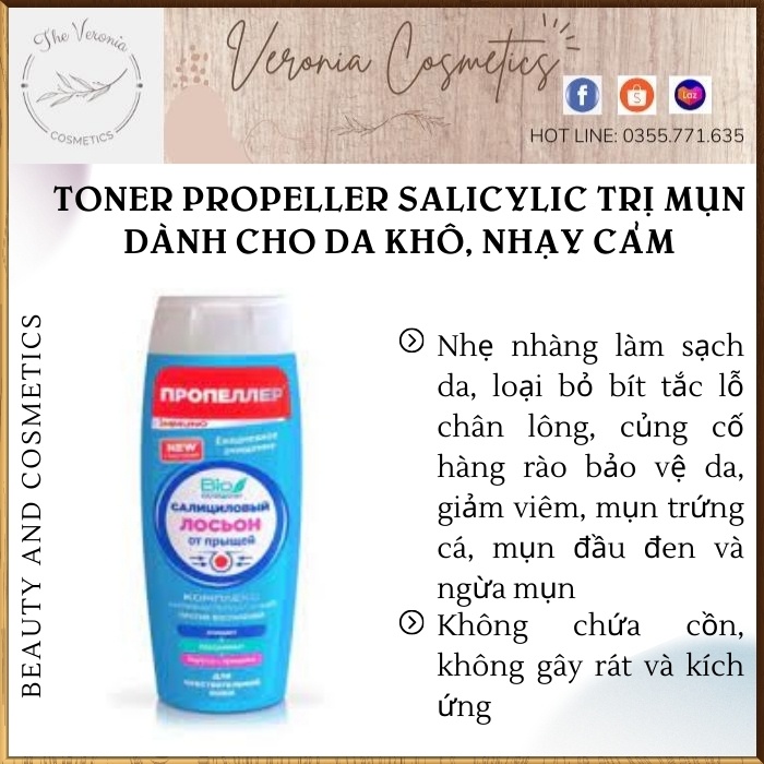 Toner giảm mụn Propeller Salicylic 100ml dành cho da khô, nhạy cảm