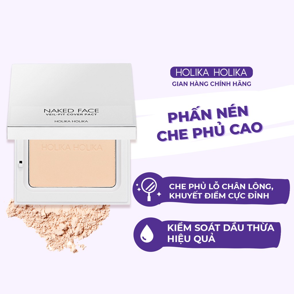 Phấn nén trang điểm Hàn Quốc Holika Holika hạt phấn nhỏ mịn che khuyết điểm nếp nhăn tốt hấp thụ bã nhờ hiệu quả 12g