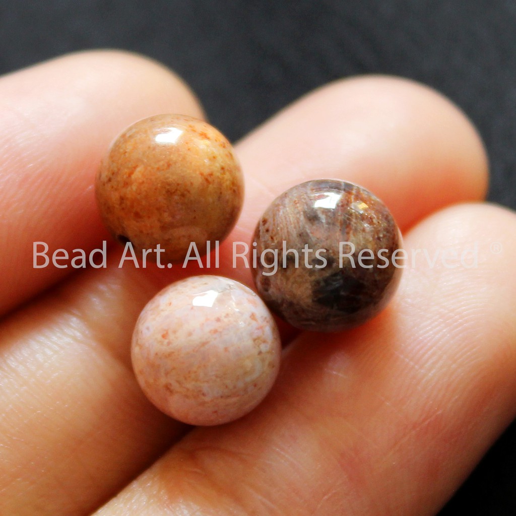 8MM San Hô Hoá Thạch Loại A, Dạng Tròn, Tông Đỏ, Đá Phong Thuỷ, Chuỗi Hạt S14