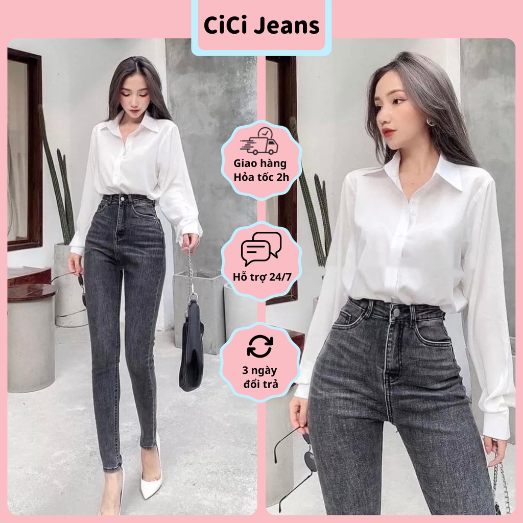 Quần Jean Skinny Dáng ÔM TRƠN Lưng Cao MÀU KHÓI Xám - CiCi Jeans