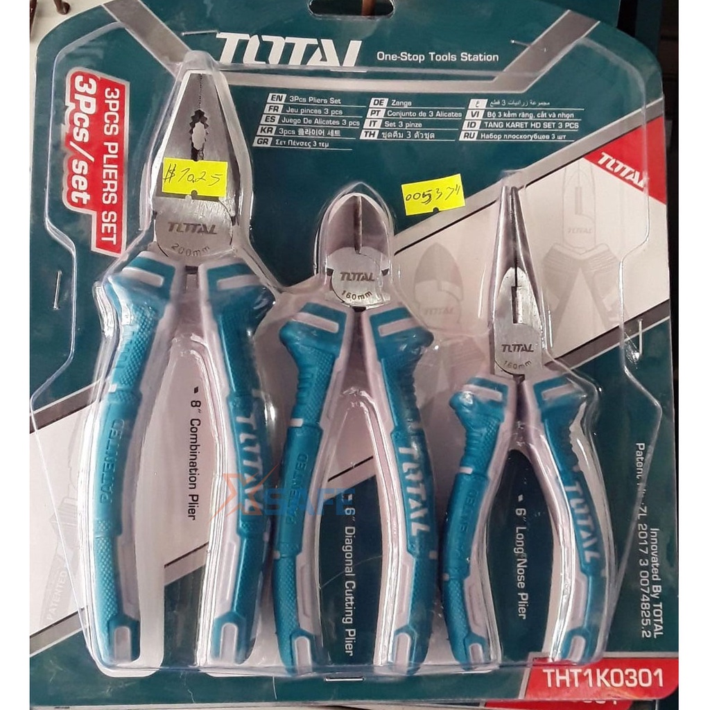 Bộ 3 kìm đa năng TOTAL THT1K0301 Kềm cắt kềm răng điện kềm mũi nhọn thép CrV siêu cứng bền cắt kẹp tuốt dây điện cáp kẽm