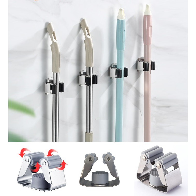 Móc Kẹp Giữ Chổi, Giá Inox Treo Cây Lau Nhà Gắn Tường, Khô Ráo - Gọn Gàng - Ngăn Nắp, Gắn Keo Siêu Chắc. Kingler 4031