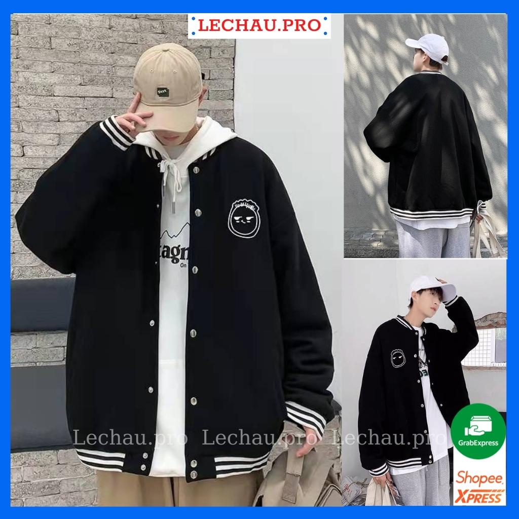 Áo khoác bomber nỉ unisex form rộng in hình mặt người AKN26 LECHAU hottrend nam nữ giá rẻ dành cho sinh viên học sinh