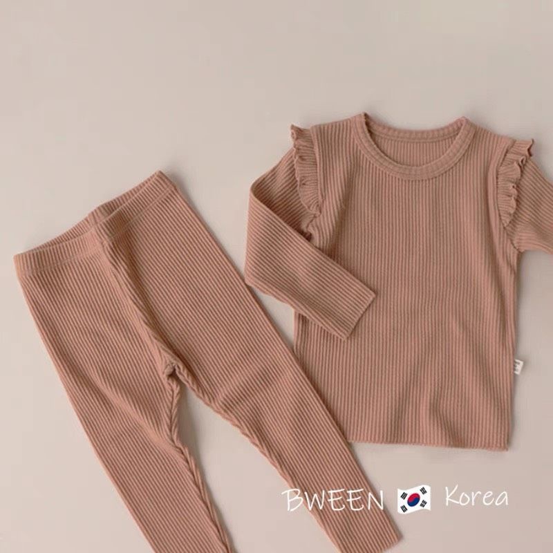 Bộ tăm cotton bé gái dài tay Đồ bộ cho bé mặc thu đông 1 2 3 4 5 6 tuổi