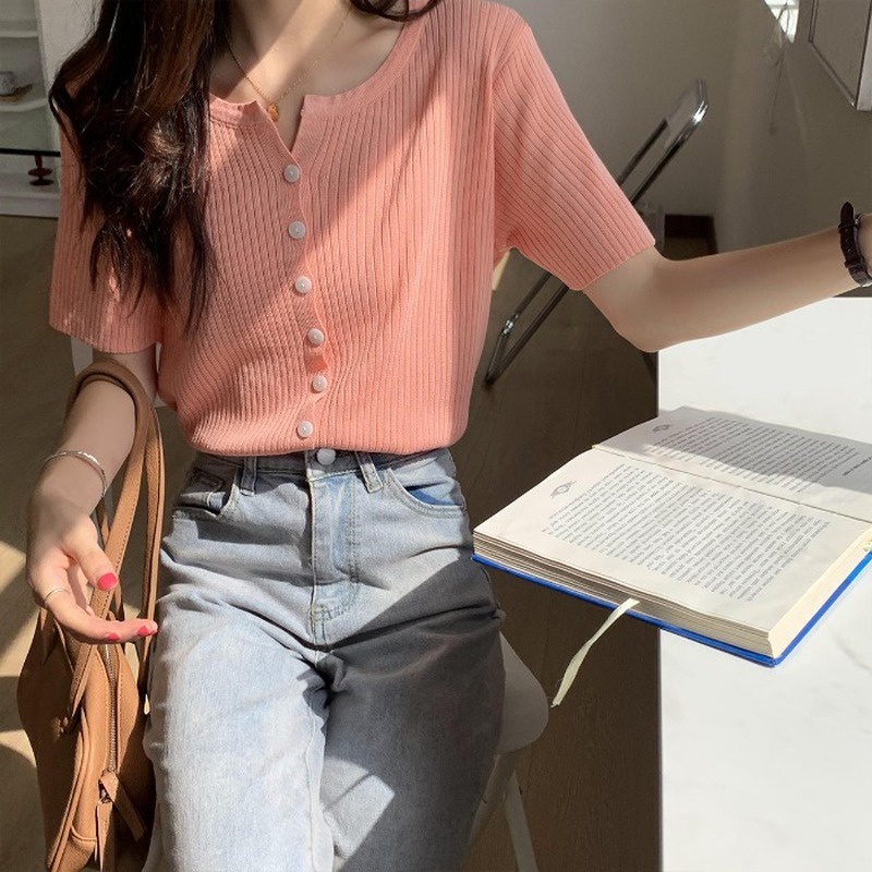 Áo khoác cardigan dệt kim ngắn tay màu trắng trẻ trung