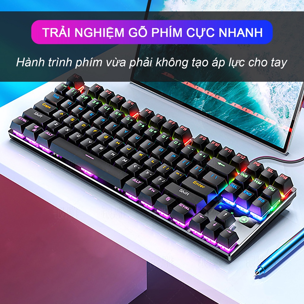 Bàn phím cơ gaming có dây SIDOTECH ZK-3 TKL 87 phím blue switch đèn led nhiều chế độ cho máy tính laptop