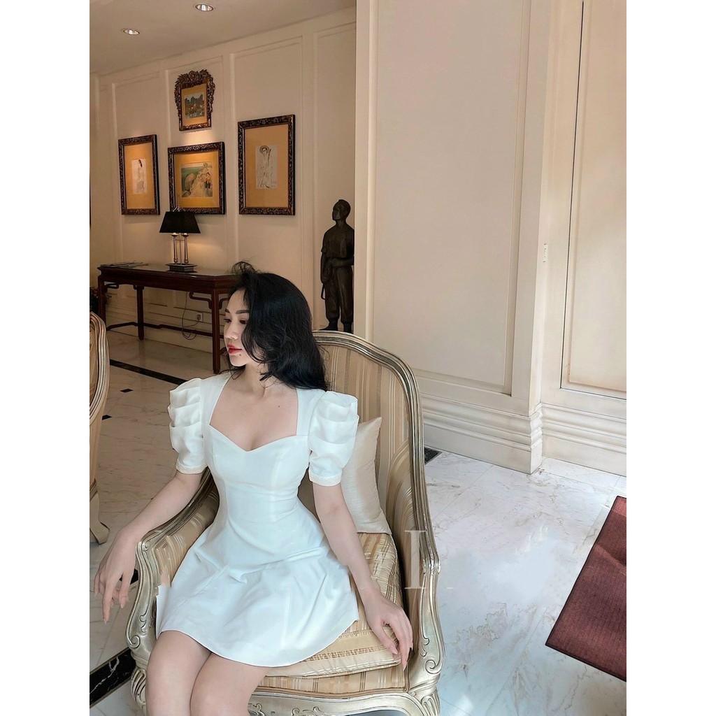 Đầm Cổ Vuông ❤️FREESHIP❤️ Dáng Xòe Tay Phồng