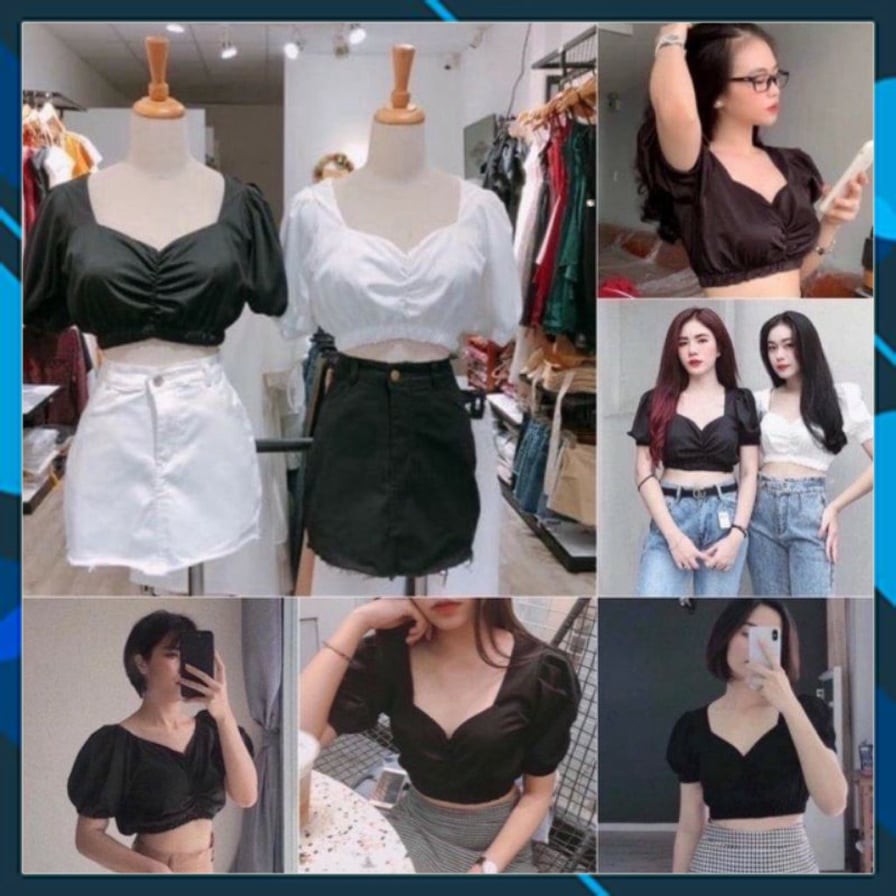 [freeship50k]Áo Croptop Nữ Dáng Ôm Tay Ngắn Bồng,Áo Croptop Cổ Tim Tay Phồng_Ảnh thật | BigBuy360 - bigbuy360.vn