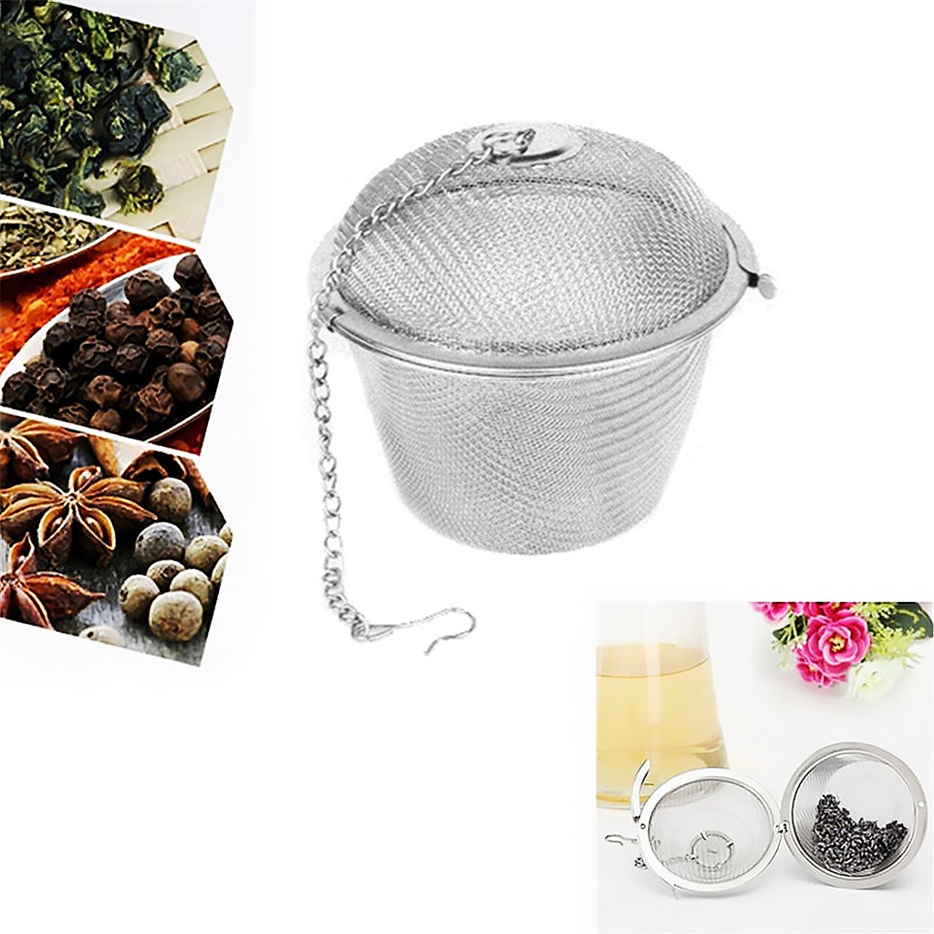 Rây lọc trà bằng thép không gỉ cấp thực phẩm có nắp và dây xích tiện lợi