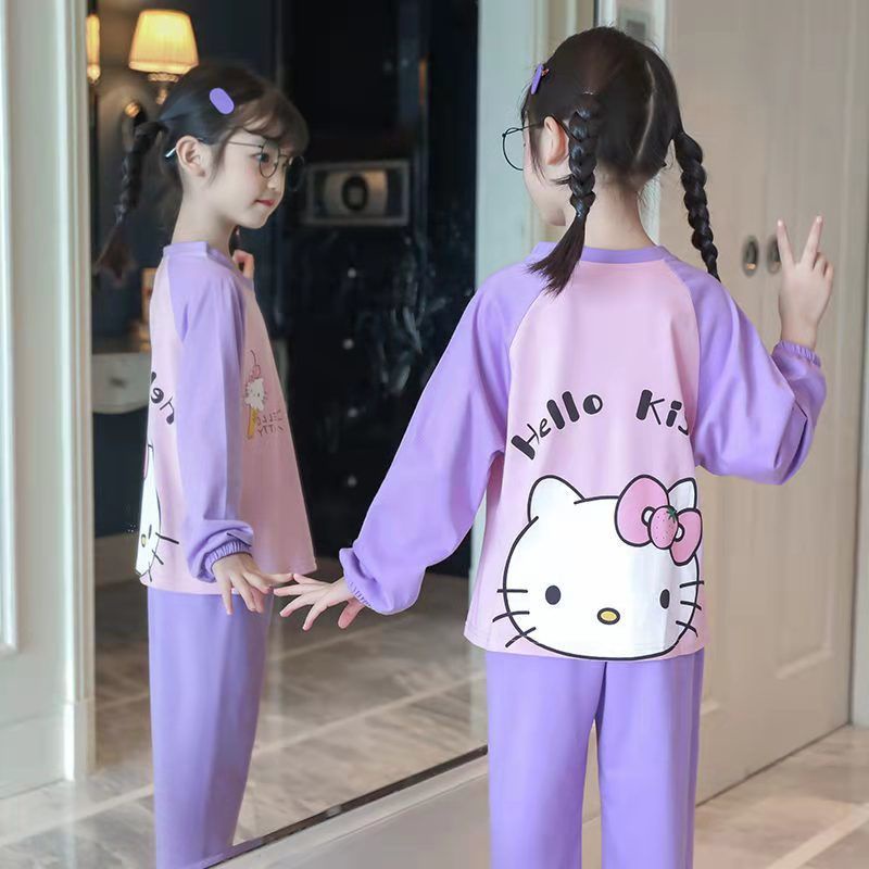 Đồ ngủ bé gái, bộ trai dài tay cotton hoạt hình mỏng, chùm, mặc nhà, choji