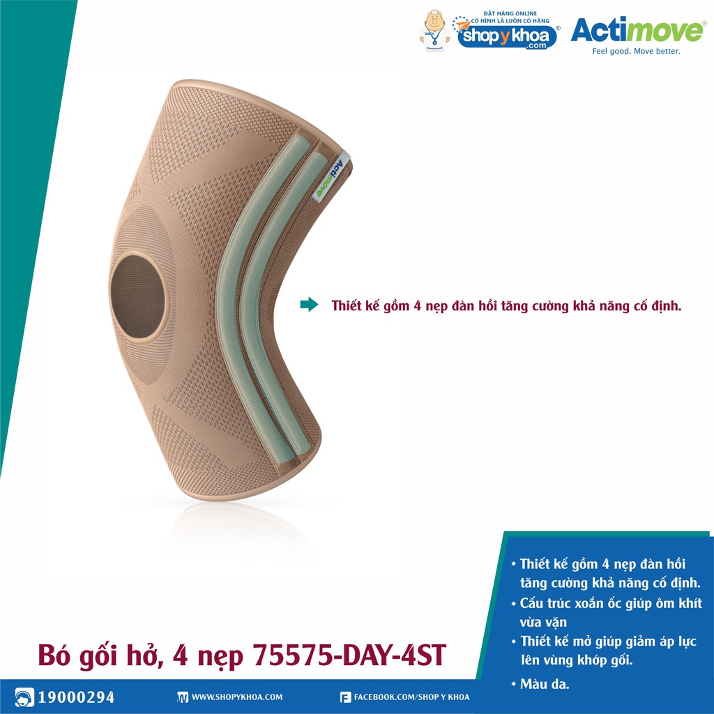 [CÓ QUÀ TẶNG] Bó gối hở, 4 nẹp 75575-DAY-4ST Actimove Knee Support