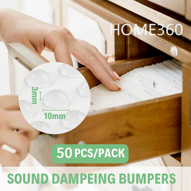 Gói 50 tấm đệm cao su trong suốt tự dính giảm âm chống va chạm cho ngăn kéo/cửa tủ/mặt bàn/tủ đựng chén đĩa/khung ảnh