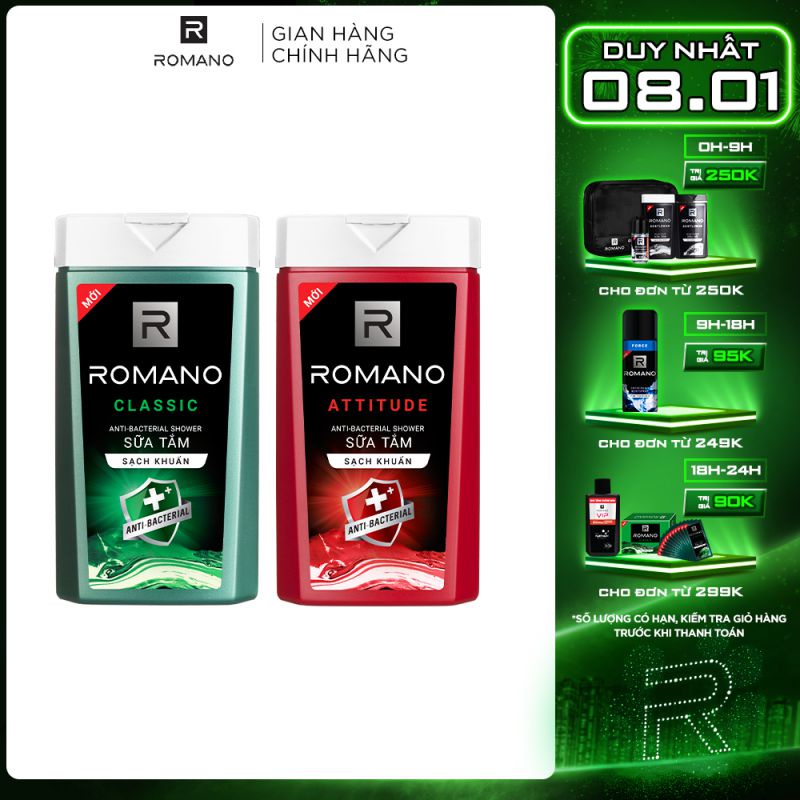 Sữa tắm sạch khuẩn Romano 180g