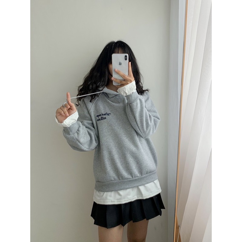 Áo hoodie trơn nỉ bông Hàn Quốc