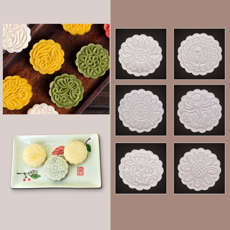 Khuôn Làm Bánh Trung Thu 150g Kèm 6 Con Dấu In Hình Hoa