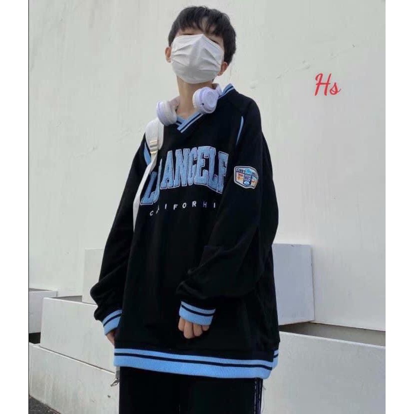 Áo sweater nỉ tay bồng viền cổ V unnisex chữ Los Angeles_Áo nỉ bông nam nữ basic, cá tính, hottend | BigBuy360 - bigbuy360.vn