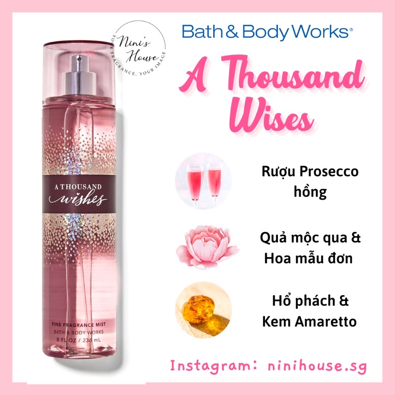 [Hàng Mỹ] Sản phẩm xịt thơm, dưỡng thể, sữa tắm Bath and Body Works mùi A Thousand Wishes