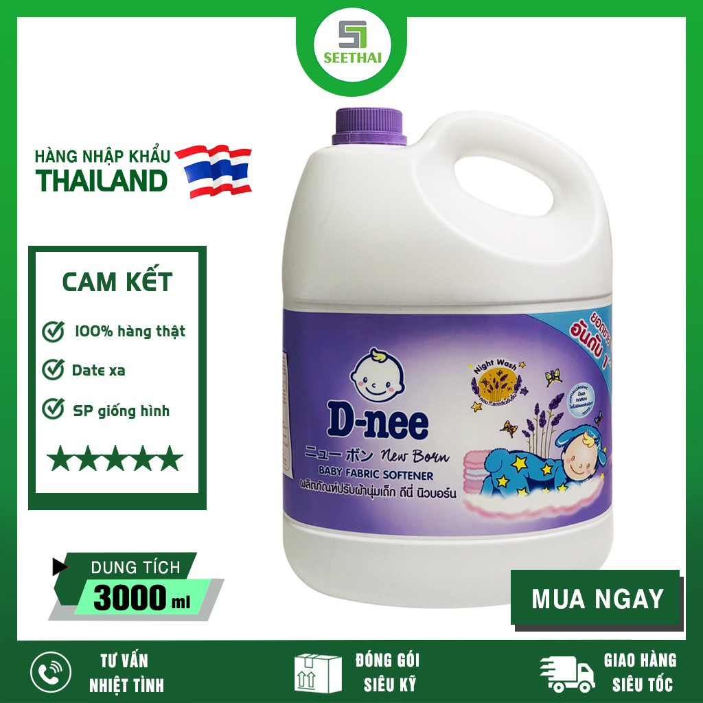 Nước xả vải mềm vải cho bé Night wash DNEE New Born Thái Lan 3000ml - can tím - Baby Fabric Softener