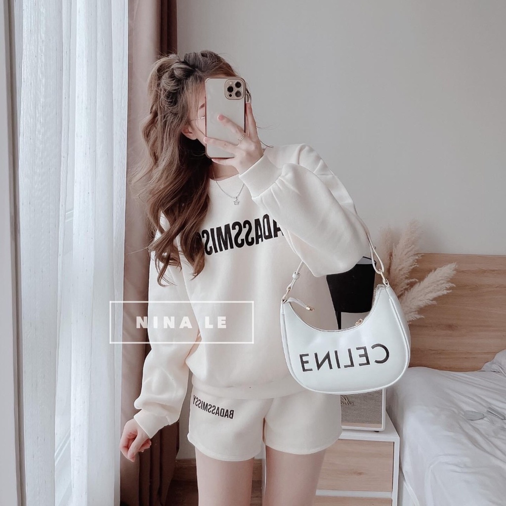 Set Bộ SORT Nỉ, Thể Thao Nỉ In Chữ Áo Form Rộng Tay Dài Bo Phối Quần Short Mới Chuẩn Đẹp 2022