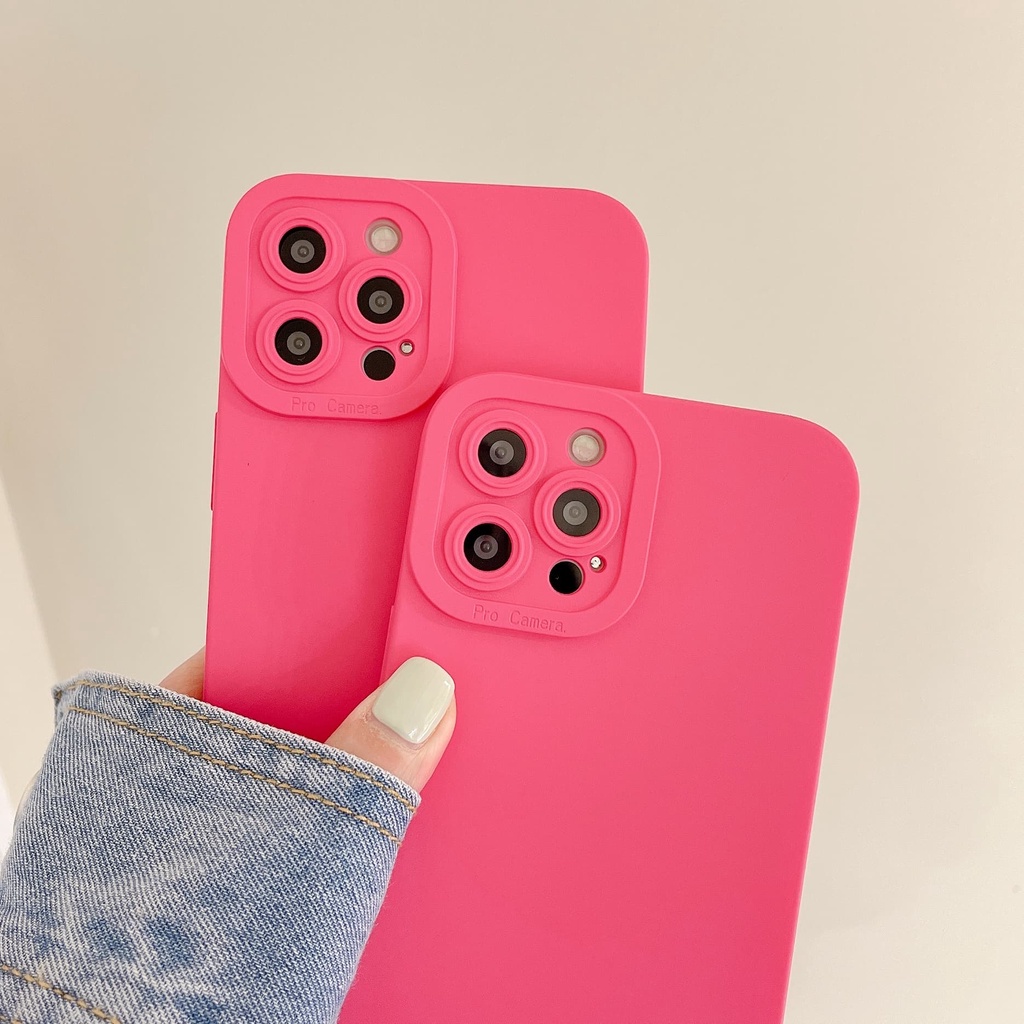 Ốp Điện Thoại Chống Sốc Màu Hồng Thời Trang Cho iPhone 14 / 13 / 12 / 11 / X / 8 / 7P