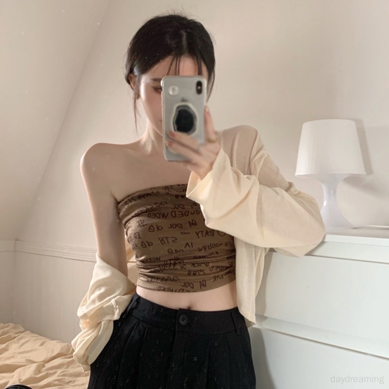 Bộ Áo Khoác Cardigan Chống Nắng In Chữ Kiểu Hàn Quốc Thời Trang Mùa Hè Cho Nữ