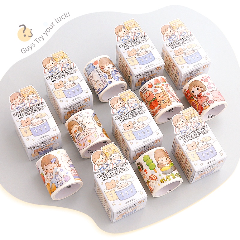 Ông giấy 1 cuộn / hộp băng tài khoản tay bất ngờ hộp mù may mắn phong cách ngẫu nhiên cô gái hoạt hình dễ thương tài khoản tay cắt dán trang trí sáng tạo băng dính (có 1 kiểu ẩn may mắn)