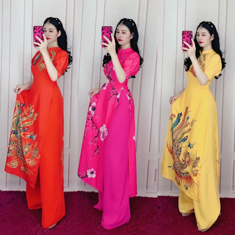 Sét áo dài truyền thống hoạ tiết mùa xuất đón tết siêu xinh TRIPBLE T DRESS - size M/L/XL/2XL - MS02L