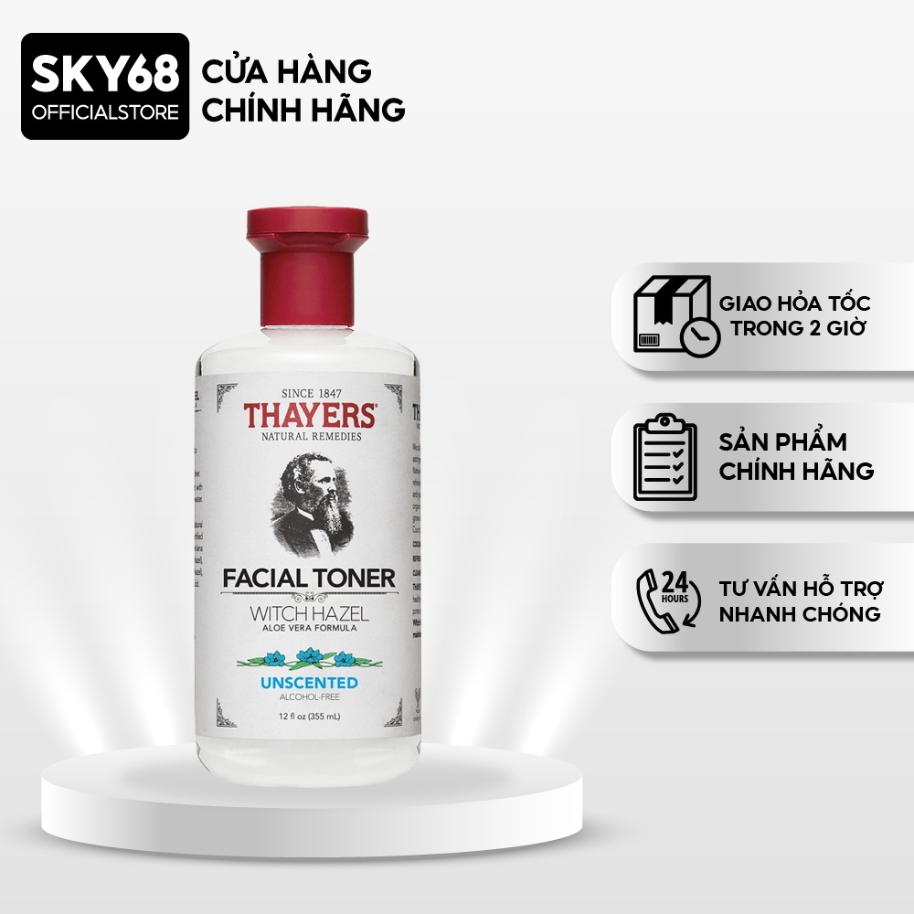 Nước Hoa Hồng Làm Sạch, Se Khít Lỗ Chân Lông Không Cồn Thayers Alcohol Free Witch Hazel Toner Unscented 355ml -Không mùi