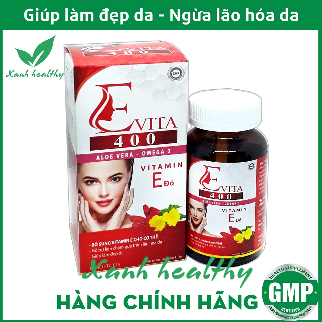Vitamin E Vita 400 - thành phần Cao lô hội, omega 3, vitamin E đỏ - Giúp giảm lão hóa, cấp ẩm da, da sáng mịn- Hộp 60V