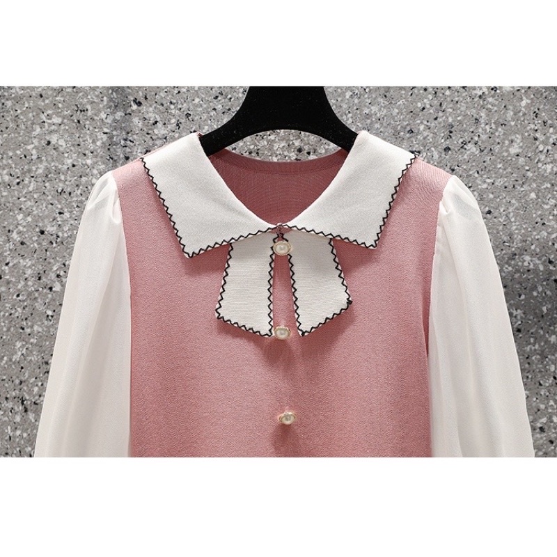 🌸Hàng oder 🌸 Váy đầm bigsize váy len dệt kim tay voan cổ nơ đính cúc Ngọc nữ tính dịu dàng🌸Hàng quảng châu | BigBuy360 - bigbuy360.vn