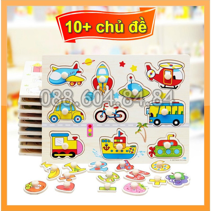 Bảng xếp hình núm cầm bằng gỗ nhiều chủ đề