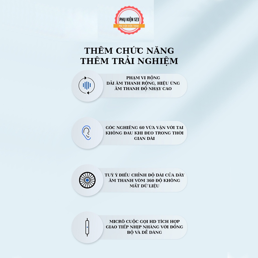 Tai nghe có dây Wekome YA-02 tích hợp đàm thoại, nghe nhạc, chơi game cho mọi thiết bị