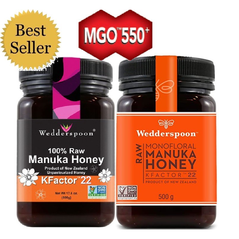 Combo MANUKA New Zealand MGO 550+ 500gr Manuka Health Honey Mật ong Úc Wedderspoon Kfactor 22/16/12 UMF 400+ 250+ 100+