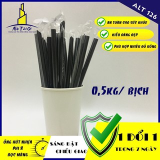 Ống hút nhựa phi 8 Nhọn màu đen (0,5kg/  bịch) ALT126 – Dùng để hút sinh tố, nước ép đá xay…