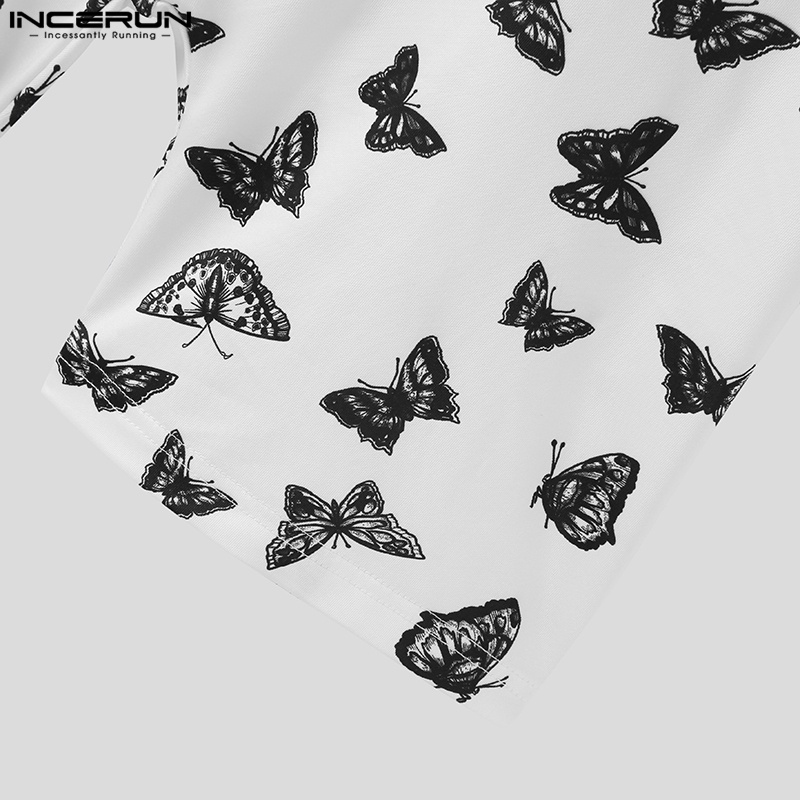 Áo thun INCERUN cho nam tay dài cổ cao in hoa văn + quần ngắn