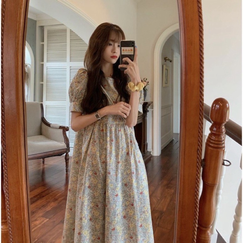 [Qùa Tặng Dây Buộc Tóc Bạn Nhé] Đầm - váy babydoll thô 2 màu họa tiết hoa nhí - váy bababydoll phong cách Hàn Quốc