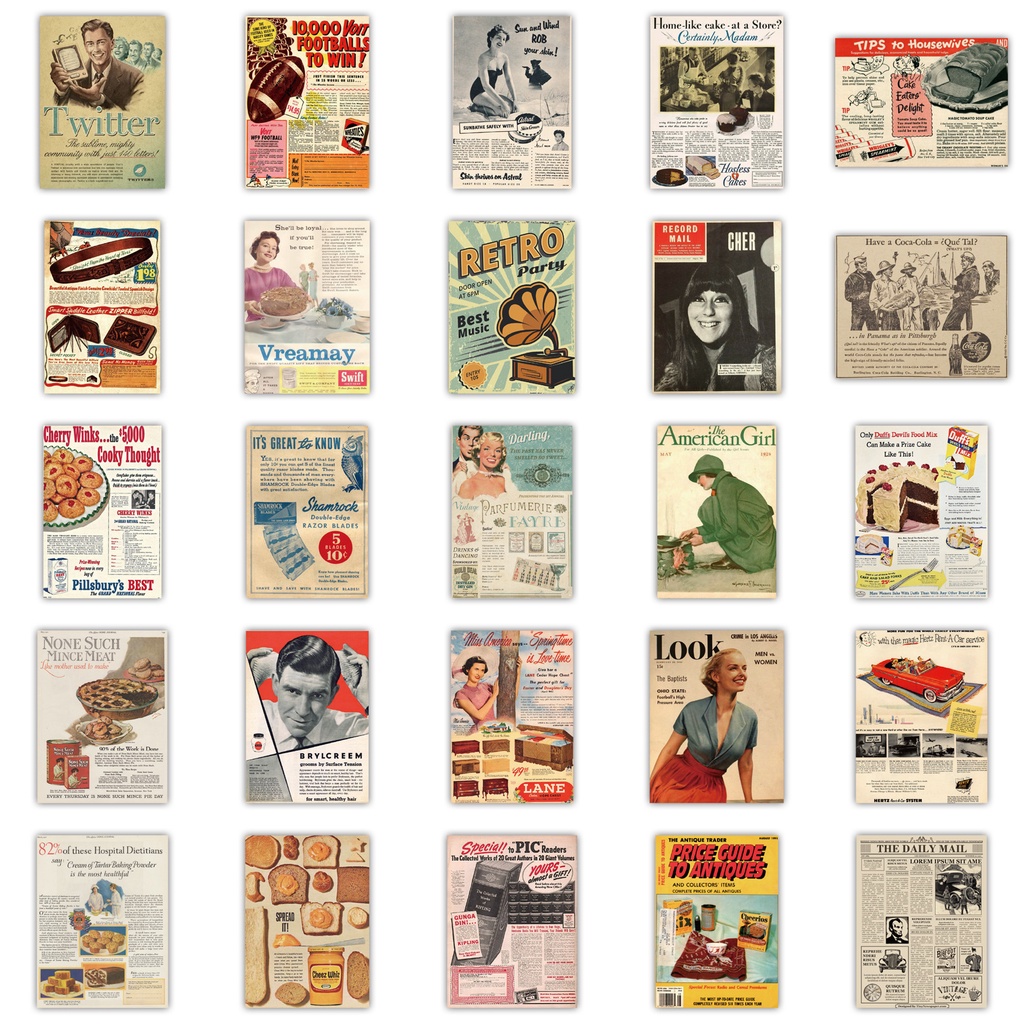 Y&P| Hình Dán Chống Nước Poster Cổ Điển Phim Hoạt Hình Mũ Bảo Hiểm Máy Tính Xách Tay Hành Lý Dán Thiết Lập, 50 tờ