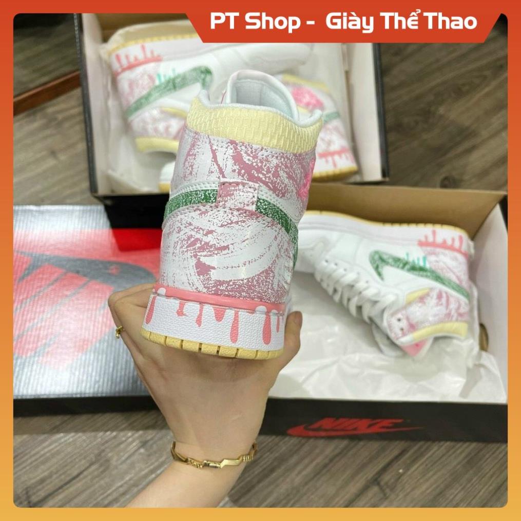 [FreeShip+ Hàng Xịn] Giày Jordan hồng trắng chảy sơn cao cổ , Giầy JD1 hồng trắng mới Full phụ kiện Sneaker