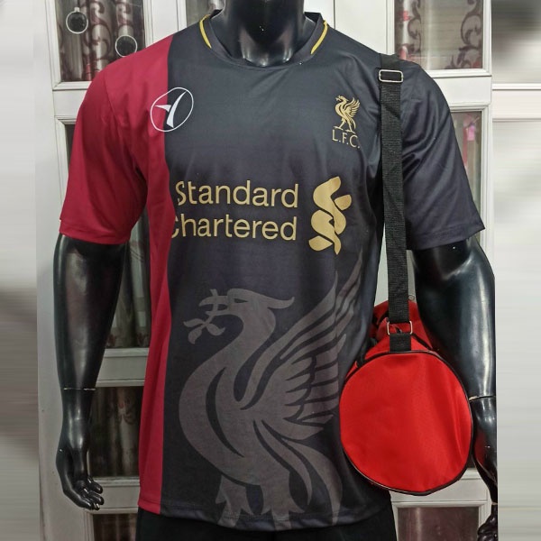 Quần Áo Đá Banh Nam Club Liverpool Màu Đỏ Đen Size Lớn Dành Cho Người Mập