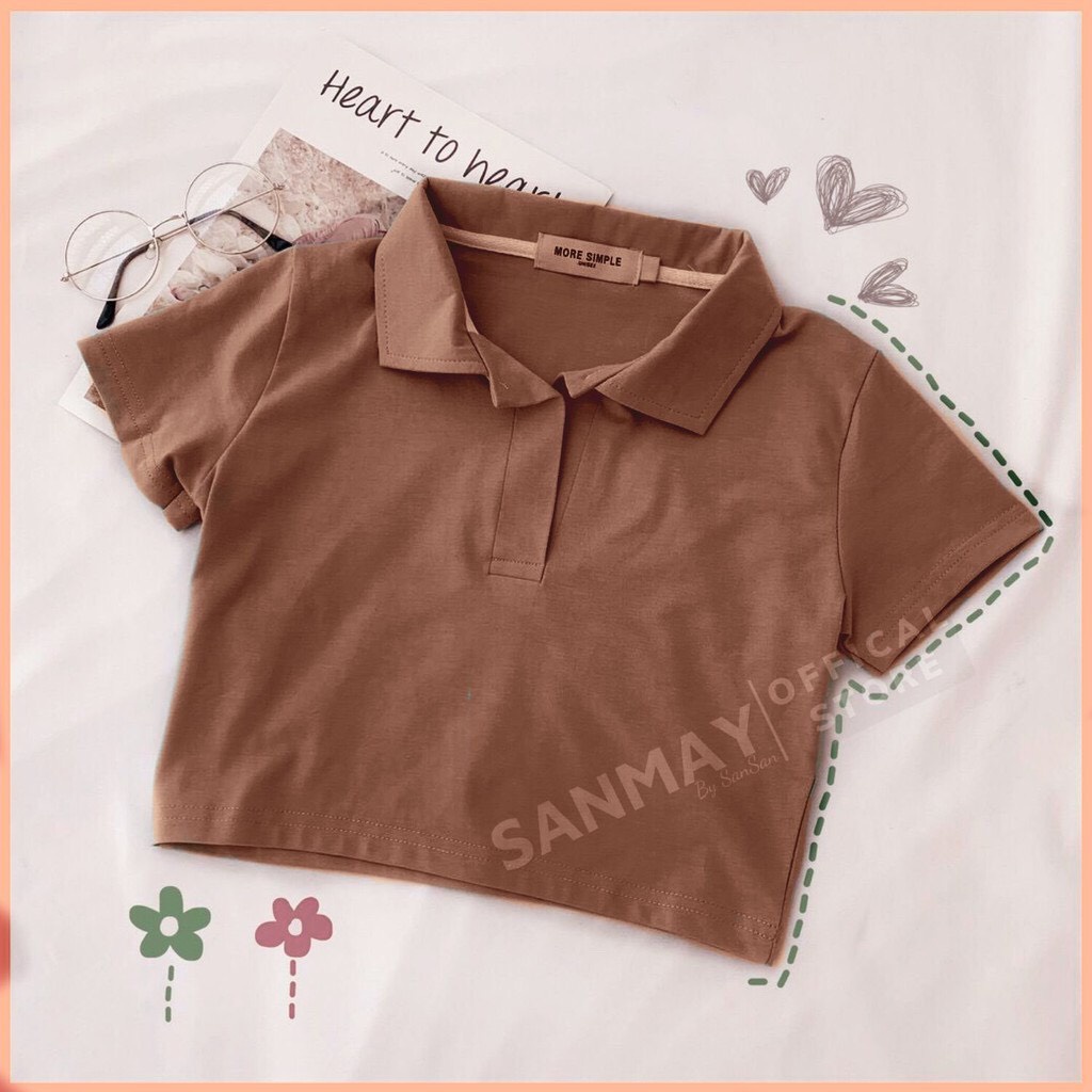 Áo Kiểu Croptop SanJoli Áo Polo Nữ Trắng Trơn tay ngắn sexy Hàn Quốc giá rẻ Jennie Cá tính thể thao AO018 | BigBuy360 - bigbuy360.vn