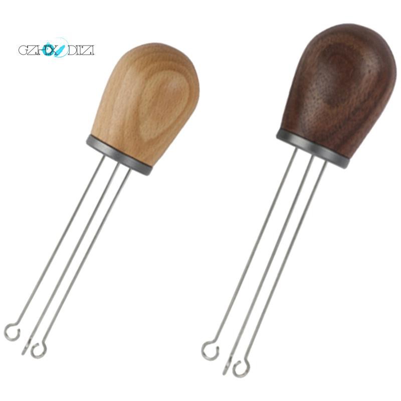 2PCS Solid Wood Handle  Coffee Tamper,Coffee Tamper Distributor,Titanium-gray Walnut & Beech