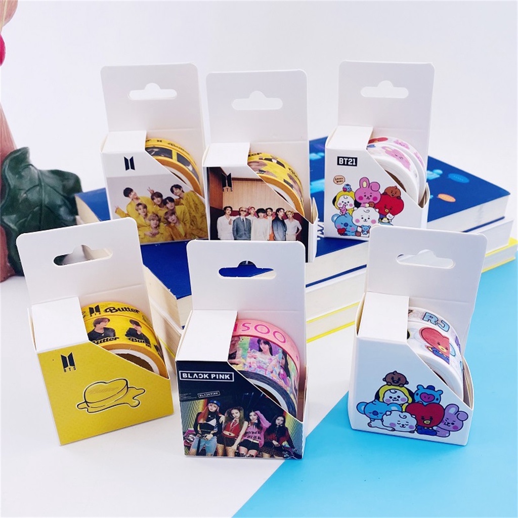 Set 2 Cuộn Băng Keo Giấy Washi Bản Rộng Dùng Làm Đồ Thủ Công