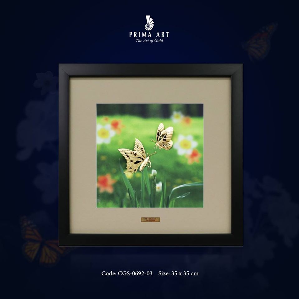 Tranh Vàng 24K PRIMA ART Đôi Bướm và Khóm Hoa - Kích thước 35 x 35 cm - CGS-0692-03
