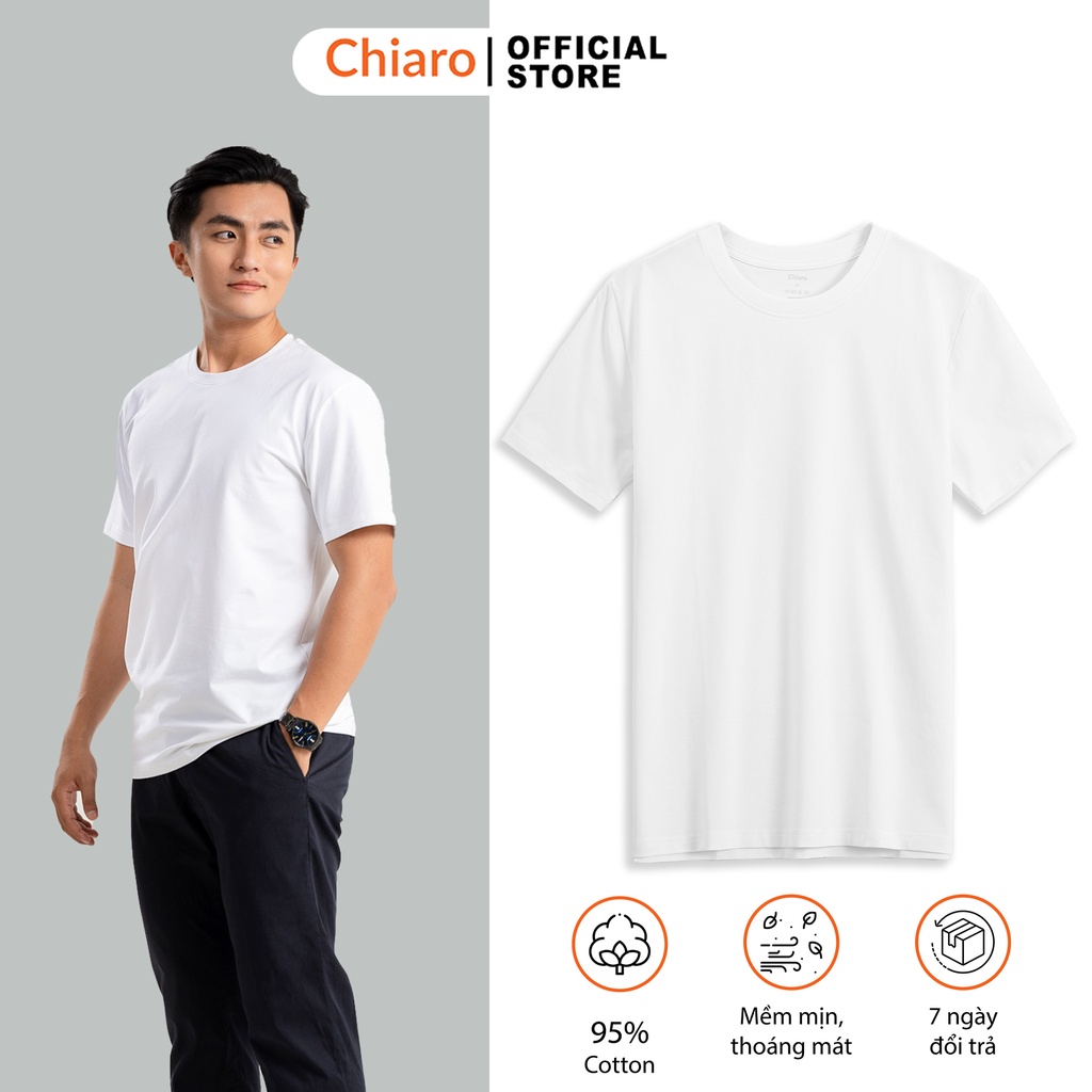 Áo thun trơn cổ tròn basic màu trắng cotton 95% dày không xù lông cực mềm mịn chất đẹp Chiaro