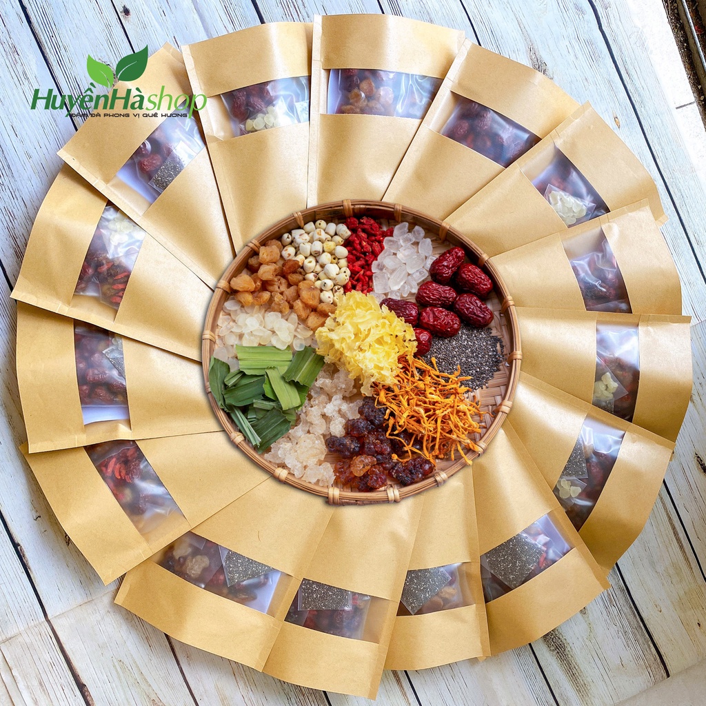 SET chè dưỡng nhan tuyết yến nhựa đào thượng hạng - Combo nguyên liệu 12 vị kèm công thức nấu độc quyền