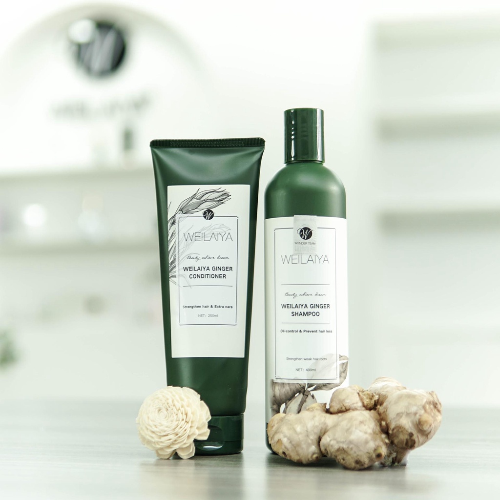 Combo 2 Cặp dầu gội đầu và dầu xả tóc thảo dược Weilaiya gừng trắng giúp ngăn rụng và kích thích mọc tóc