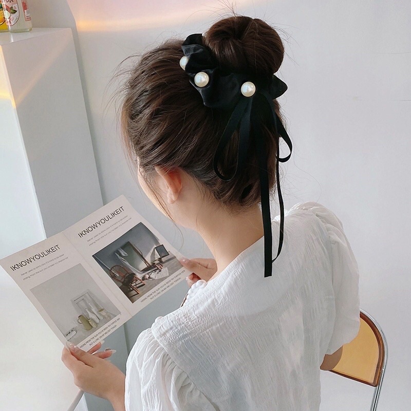 Dây Buộc Tóc Min Scrunchies Đính Hạt Trai Xinh Xắn Dễ Thương
