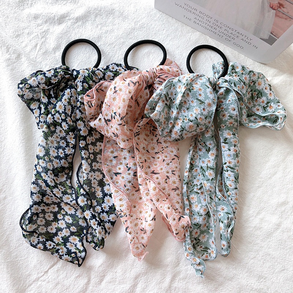 Dây buộc tóc cao su co giãn hình bướm họa tiết hoa phong cách thanh lịch